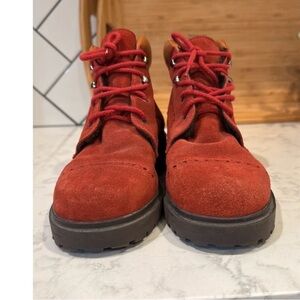 Women's Red Suede Heeled Boots